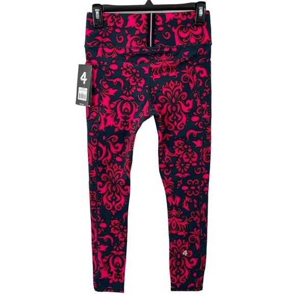 NWT Fourlaps Plyo Leggings Size SMALL in Festival Fuchsia Deep Teal Wallpaper - Picture 1 of 6